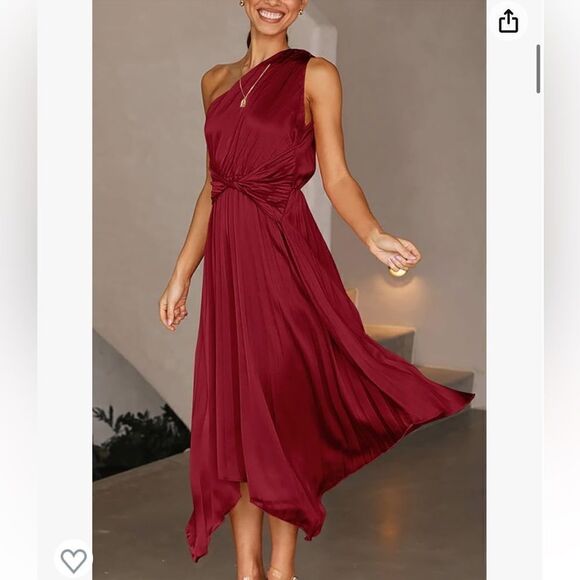 PrettyGarden Dresses & Skirts - PRETTYGARDEN Summer Satin One Shoulder Sleeveless Ruched Flowy Twist Maxi Dress
